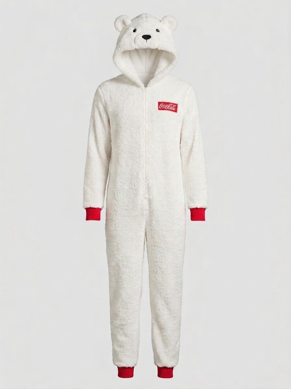 Coca Cola Women's White Sherpa Polar Bear Hooded Jumpsuit
